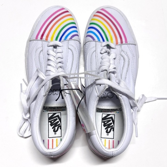 NEW Vans x Flour Shop Rainbow White Skater Sneakers Old Skool Men’s 10.5 - Picture 1 of 13